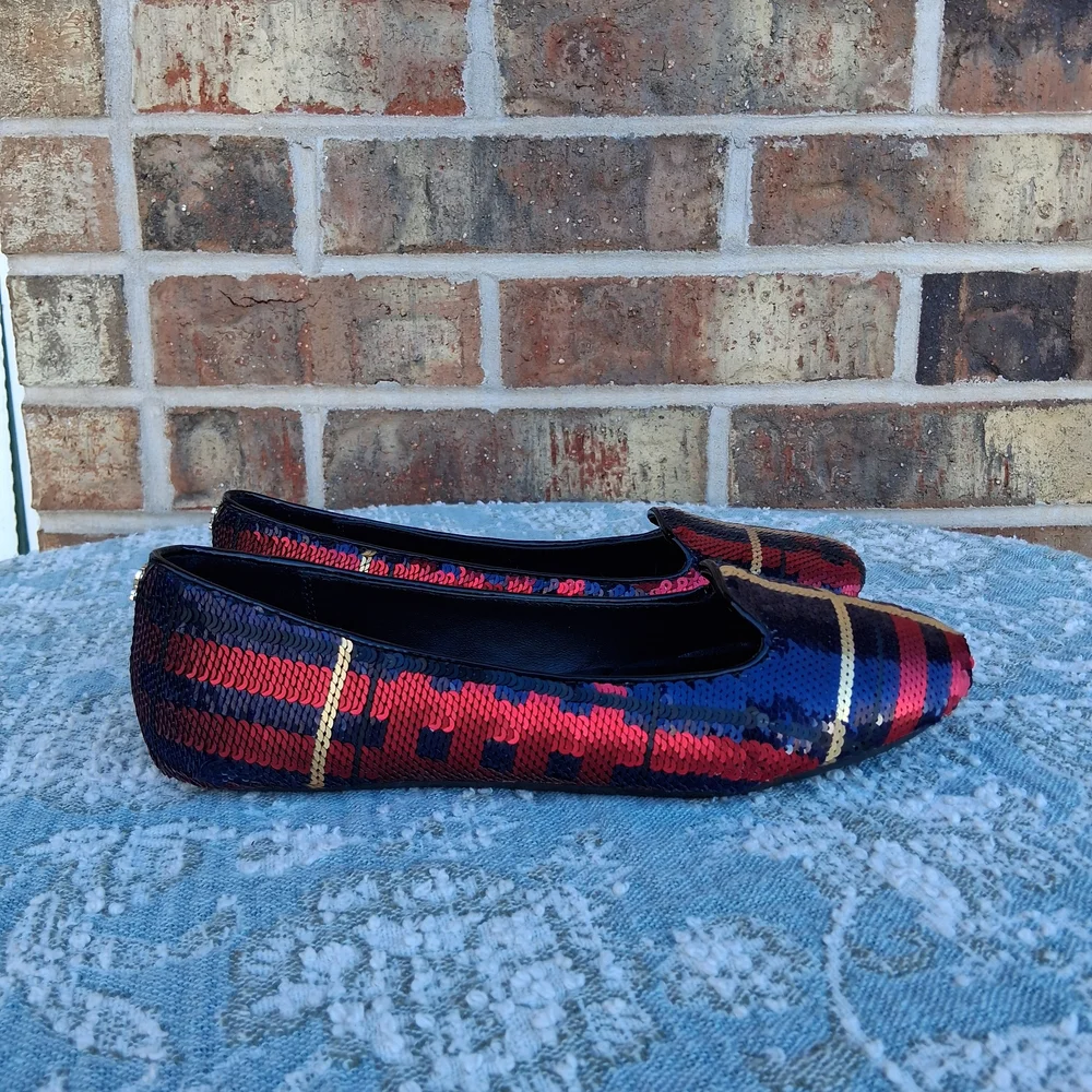 🍒 Coach "Deborah" Leather Sequin Embellished Plaid Ballet Flats Sz. 6 - Picture 4 of 11